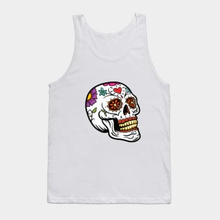 Colorful Calavera Day Of The Dead Sugar Skull With Flowers Tank Top